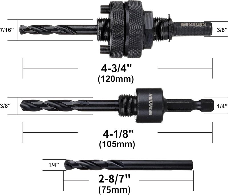 GEINXURN Hex Shaft Hole Saw Mandrel, 7/16-Inch and 3/8 Inch Hole Saw Arbor with 3Pcs Central Drill/2PCS Hex wrench/2Pcs Spring - Image 2